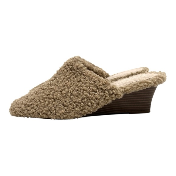 Vivaia Margot Square Toe Tan Sherpa Wedge Mules Women’s 38/7.5 - Picture 5 of 15